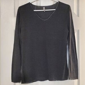 M MADE IN ITALY KNIT SWEATER GLITTER TRIM LONG SLEEVES DARK GRAY WOMENS MEDIUM